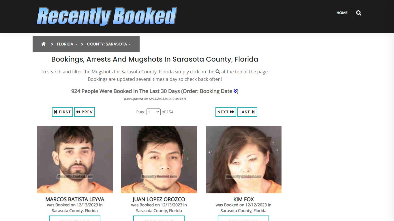 Recent bookings, Arrests, Mugshots in Sarasota County, Florida